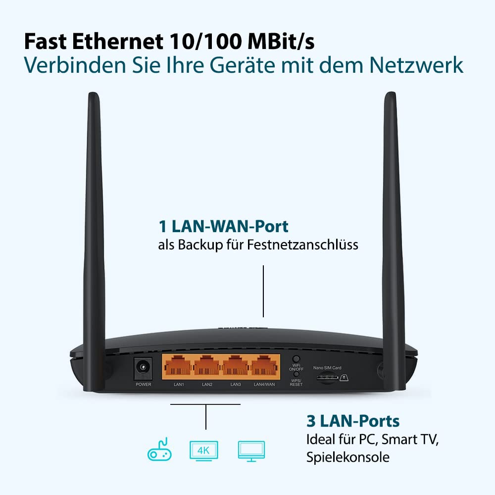 TP-Link TL-MR6400 4G LTE Router mit SIM-Karten-Slot, WLAN N300