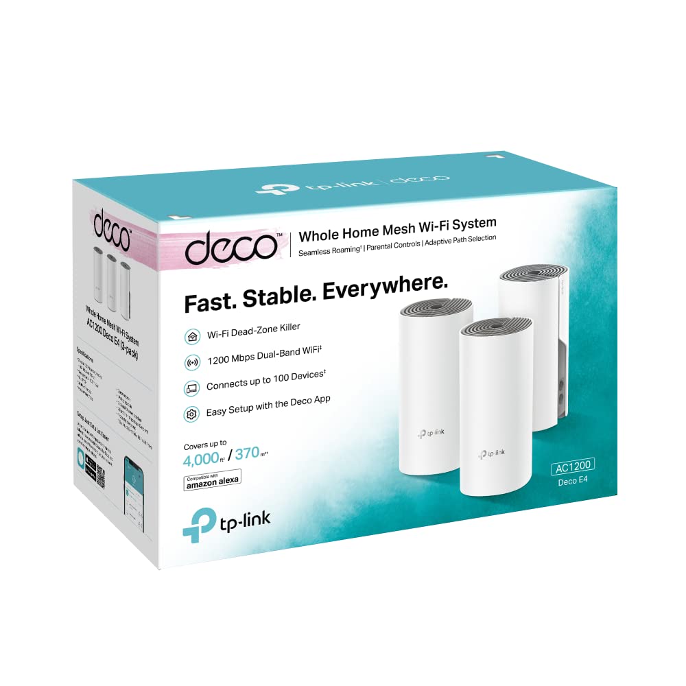 TP-Link Deco E4 Mesh WLAN Set (3er-Pack) – AC1200 Dual-Band, 6× 100 Mbit/s LAN, HomeCare & Kindersicherung