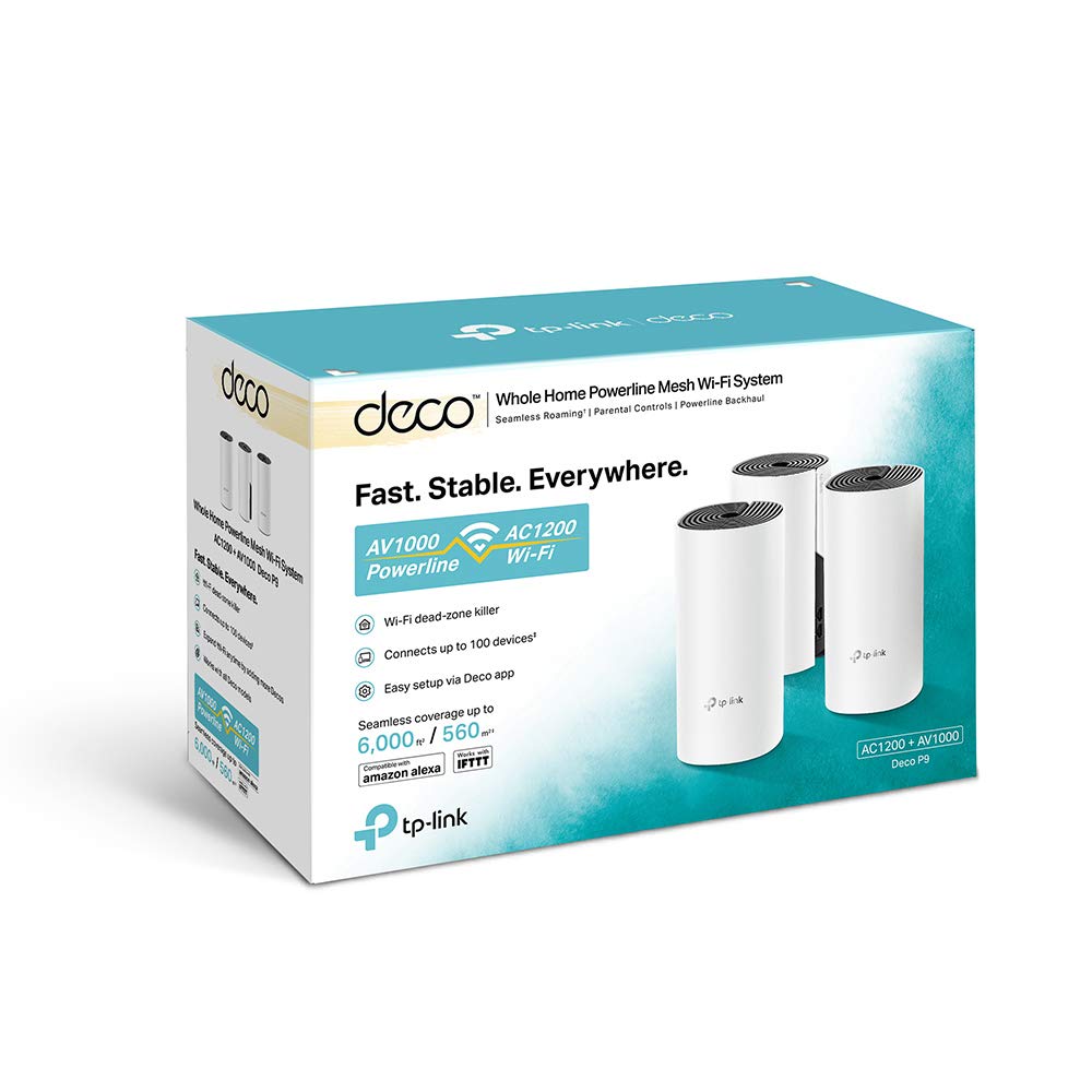 TP-Link Deco P9 Powerline Mesh WLAN Set – Dualband 1200 Mbit/s, 6× Gigabit, Alexa-kompatibel