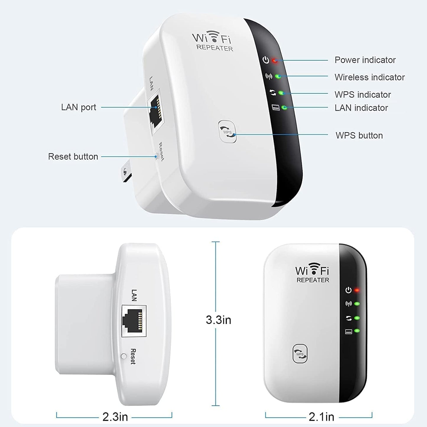 WiFi Extender Booster – WLAN Repeater bis 5000 sq.ft, AP-Modus, Ethernet-Port, 1-Tasten-Setup