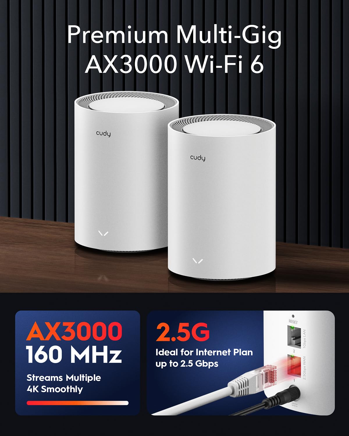Cudy AX3000 Wi-Fi 6 Mesh WLAN System – 2,5G WAN, 3er-Pack, bis 600 m²