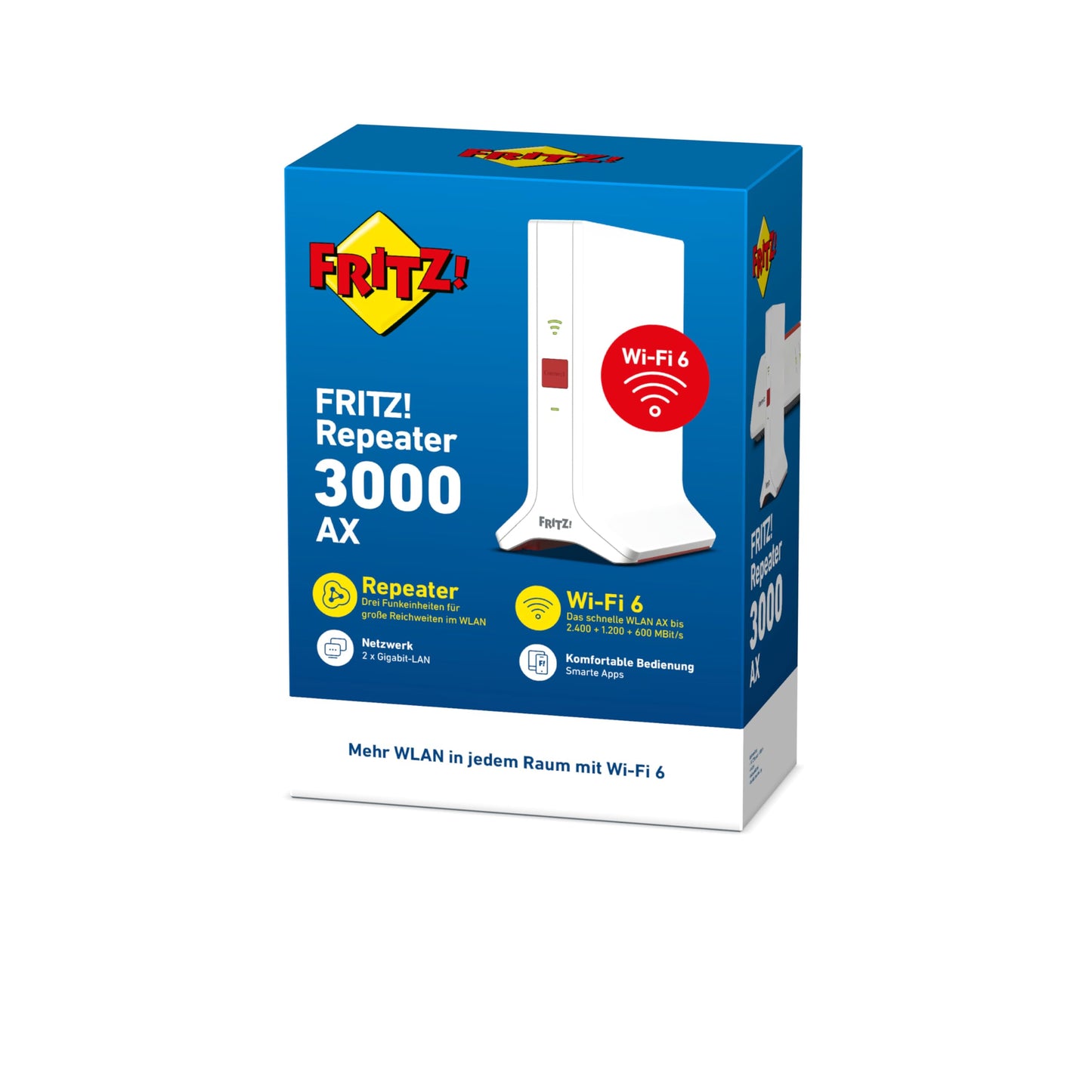 FRITZ!Repeater 3000 AX – Triband WLAN Repeater mit Wi-Fi 6, bis 4200 MBit/s
