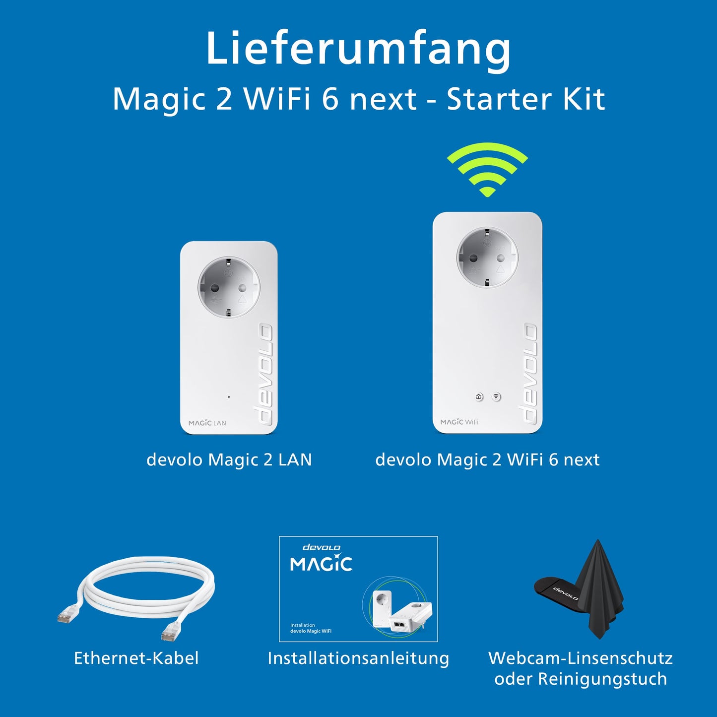 devolo Magic 2 WiFi 6 Starter Kit – WLAN Powerline, bis 3.000 MBit/s, 2x Gigabit-LAN, Mesh