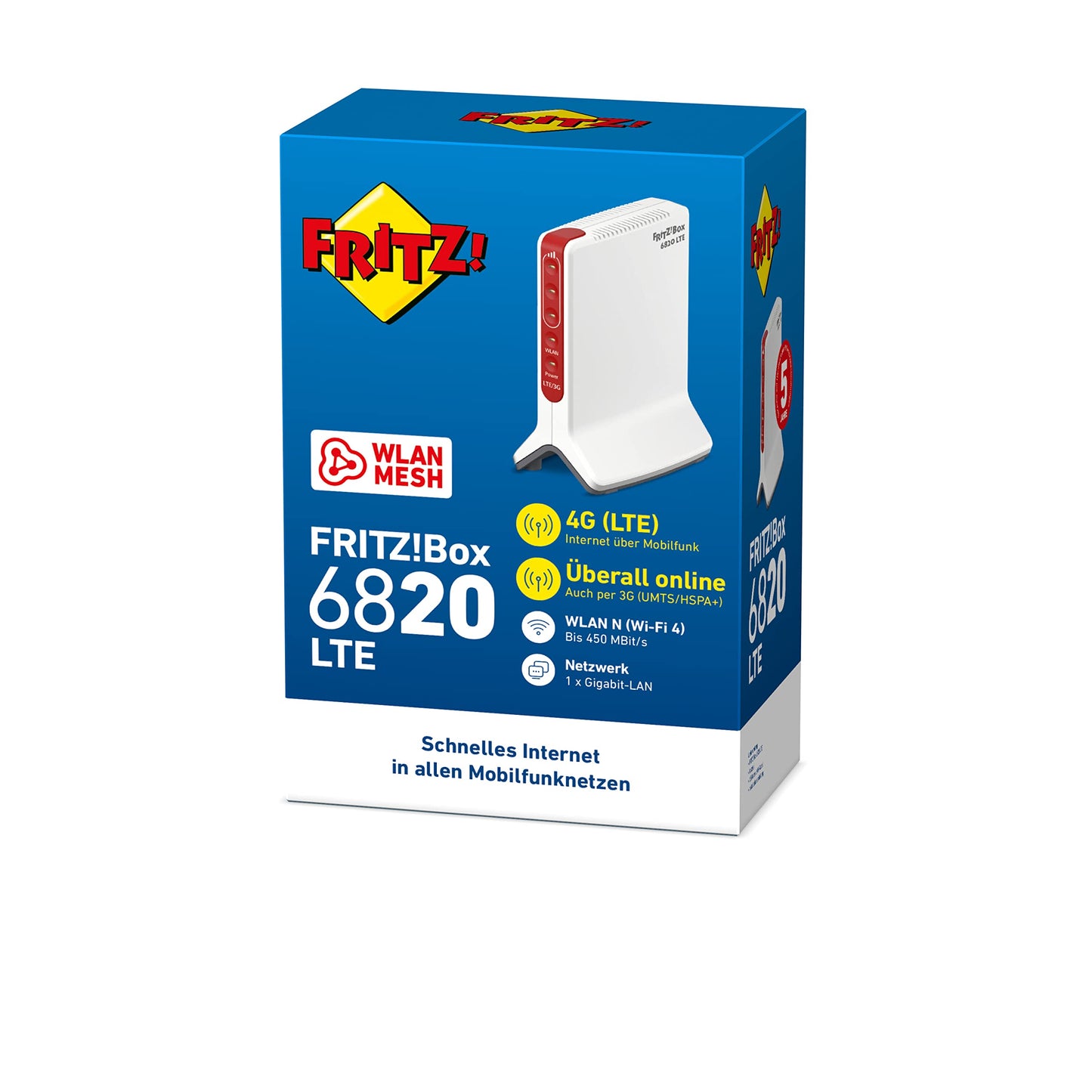 FRITZ!Box 6820 LTE Router – 4G/3G, WLAN N bis 450 MBit/s, 1x Gigabit-LAN