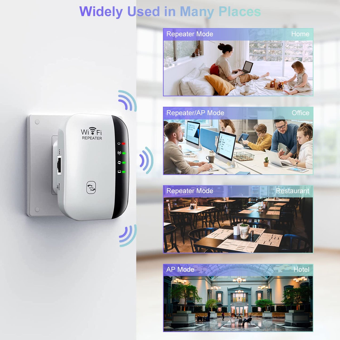 WiFi Extender Booster – WLAN Repeater bis 5000 sq.ft, AP-Modus, Ethernet-Port, 1-Tasten-Setup