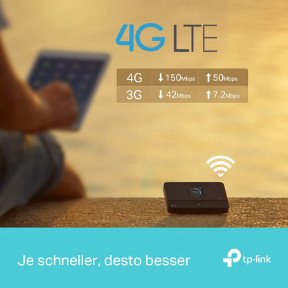 TP-Link M7350 Mobiler 4G LTE Hotspot – AC150, 2000mAh Akku, LCD, EU-SIM kompatibel, Schwarz