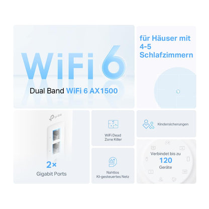TP-Link Deco X1500 Mesh WLAN Set (3er-Pack) – Wi-Fi 6 AX1500 Dual-Band, 2x Gigabit LAN, umfassender Jugendschutz