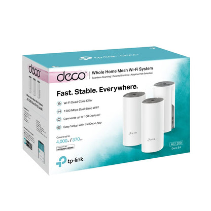 TP-Link Deco E4 Mesh WLAN Set (3er-Pack) – AC1200 Dual-Band, 6× 100 Mbit/s LAN, HomeCare & Kindersicherung