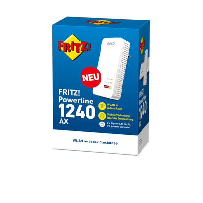 FRITZ!Powerline 1240 AX WLAN Set – Gigabit-Powerline mit Wi-Fi 6, Mesh-fähig, ideal für Streaming & HD-Video, 1.200 MBit/s
