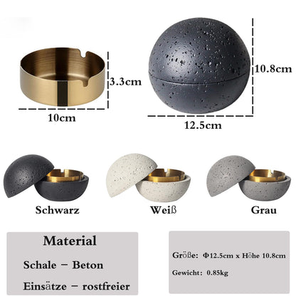 Cutfouwe Abfalleimer aus Beton & Edelstahl mit Deckel – Wasserdicht & Winddicht, Weiß (Ø 12,5 cm × H 10,8 cm)