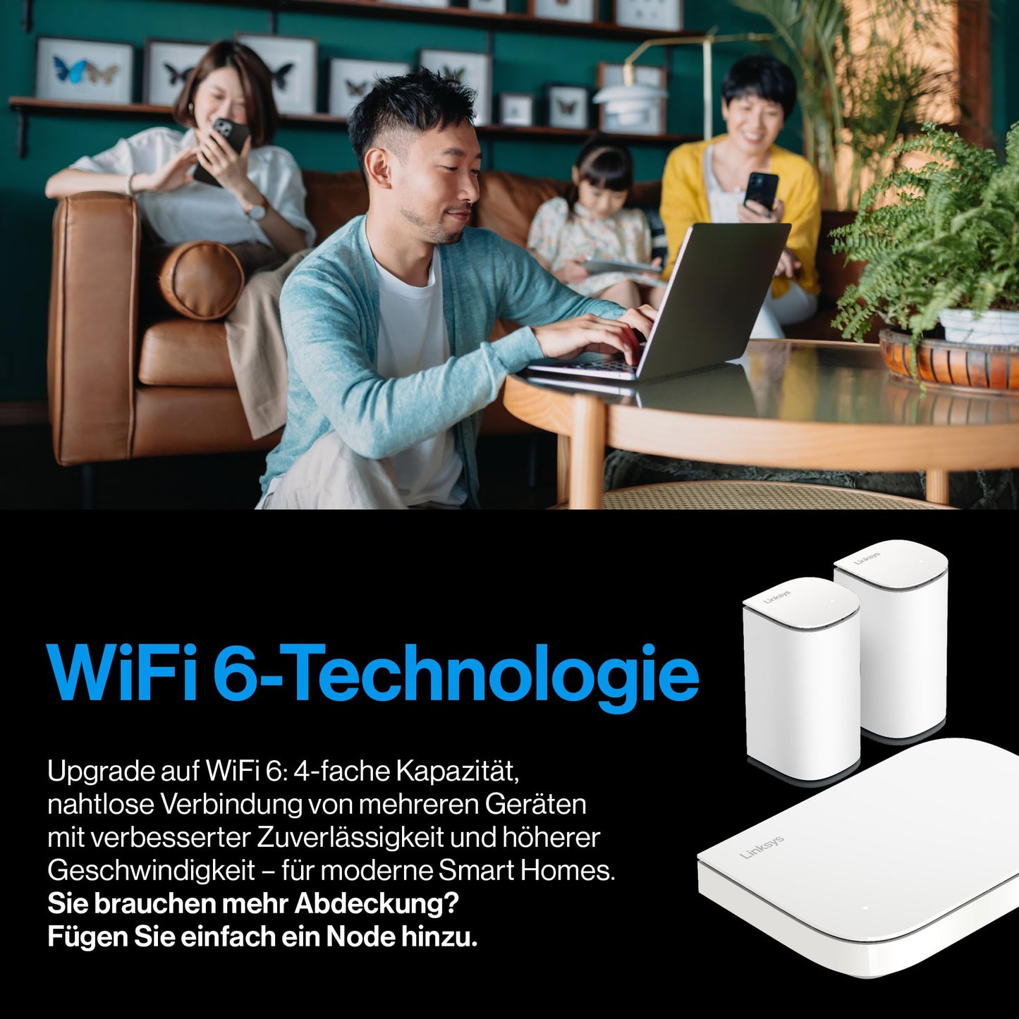 Linksys Velop Micro 6 Wi-Fi 6 Mesh-System – Dual-Band, bis 3 Gbit/s, 465 m² Abdeckung, 3er Pack